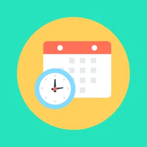 Graphic design image of a calendar and a clock to symbolize the time it can take for Clobetasol to start to work.
