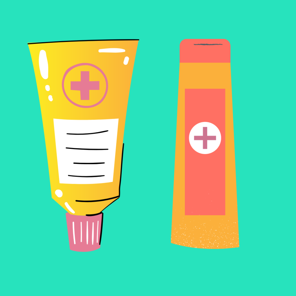 Graphic image designs of two tubes of steroid ointments.