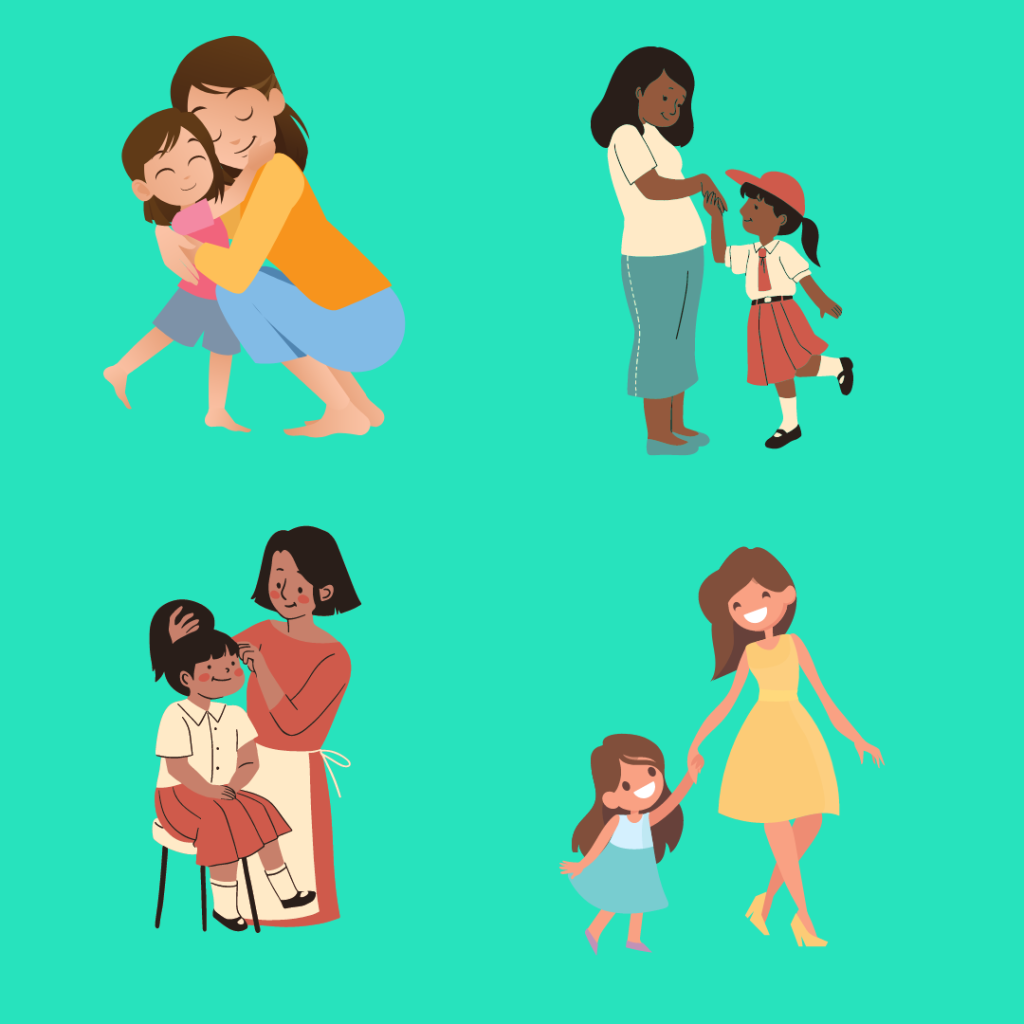 Graphic image design of different parents with their children.