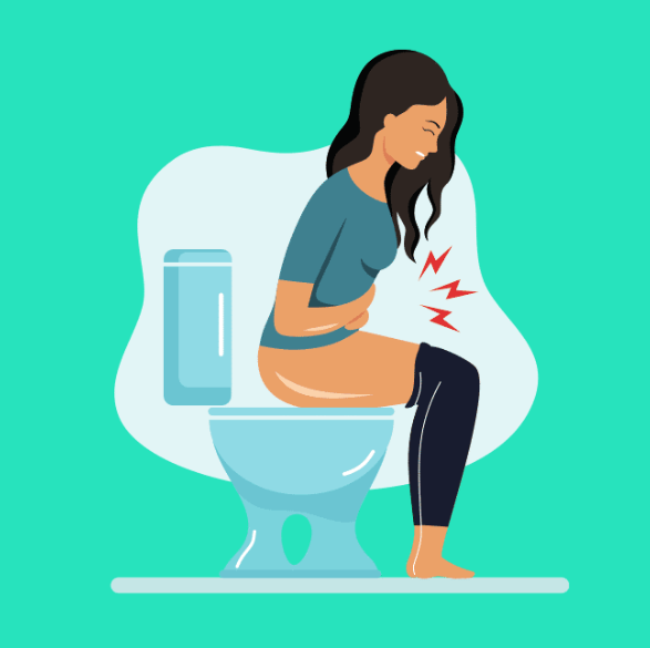 Image of a person straining on the toilet, struggling with lichen sclerosus and constipation.